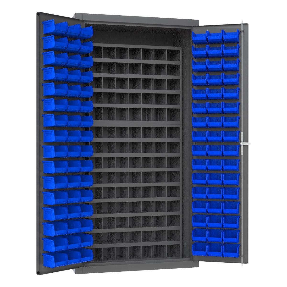 Durham 3501-DLP-72/40B-96-5295 CABINET, 14 GAUGE, 112 STEEL BINS, 96 BLUE BINS , 36 X 24 X 72