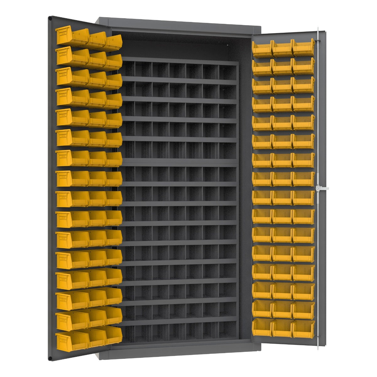 Durham 3501-DLP-72/40B-96-95 CABINET, 14 GAUGE, 112 STEEL BINS, 96 YELLOW BINS , 36 X 24 X 72