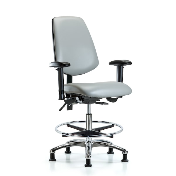 Blue Ridge Ergonomics VMBCH-MB-CR-T1-A1-CF-RG-8567 Rutledge Vinyl Chair Chrome - Medium Bench Height with Medium Back, Seat Tilt, Adjustable Arms, Chrome Foot Ring, & Stationary Glides in Dove Trailblazer™ Vinyl