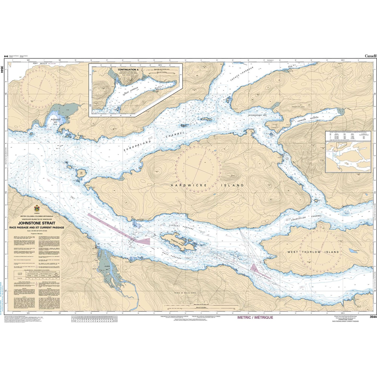 Paradise Clay CAN3544 CHS Chart Johnstone Strait, Race Passage and/et Current Passage