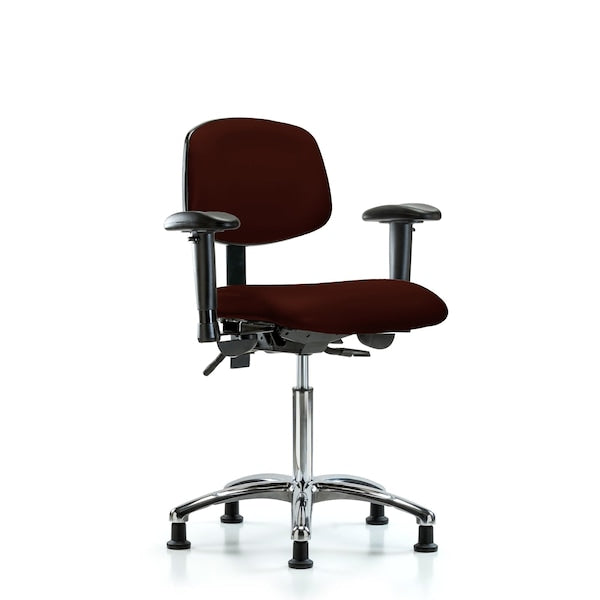 Blue Ridge Ergonomics VMBCH-CR-T1-A1-NF-RG-8569 Rutledge Vinyl Chair Chrome - Medium Bench Height with Seat Tilt, Adjustable Arms, & Stationary Glides in Burgundy Trailblazer™ Vinyl