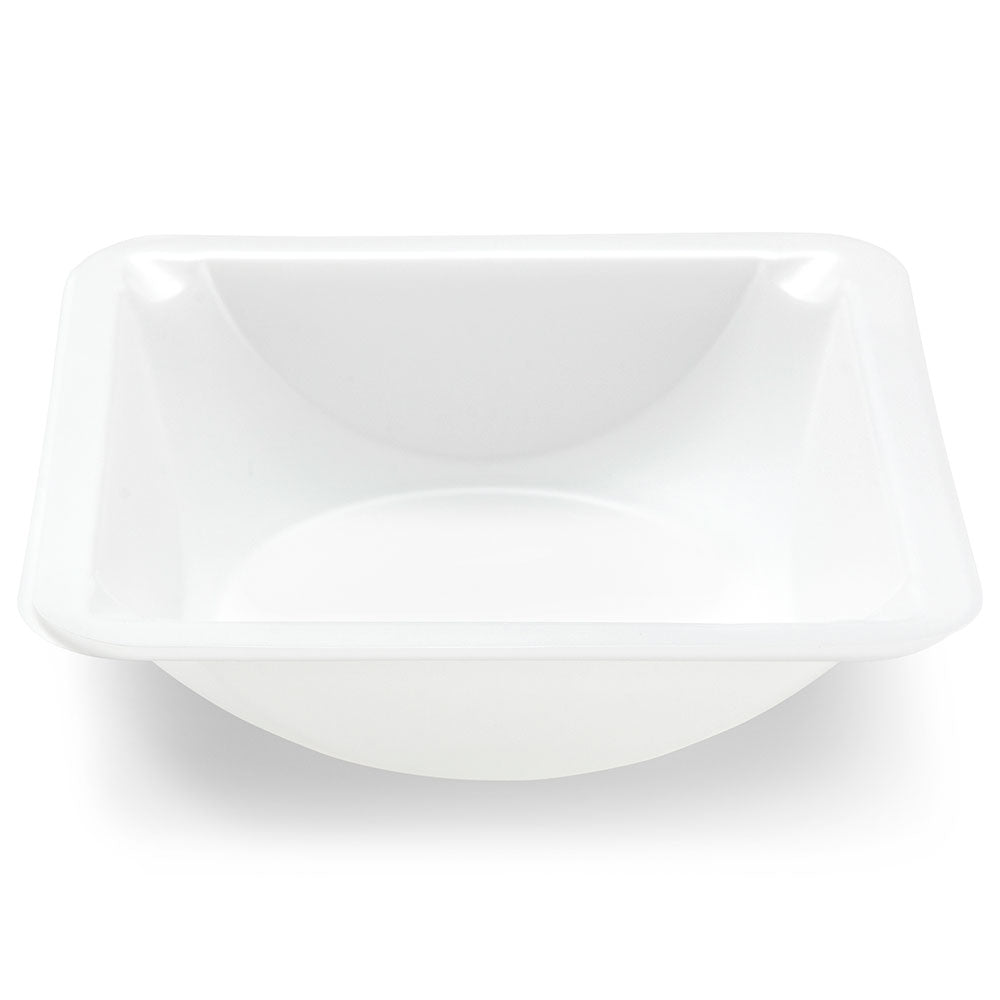 Globe Scientific 3621 Weighing Boat Plastic Square with Round Bottom Small Easy Pour Spout Antistatic 89 x 89 x 25mm PS White 100mL
