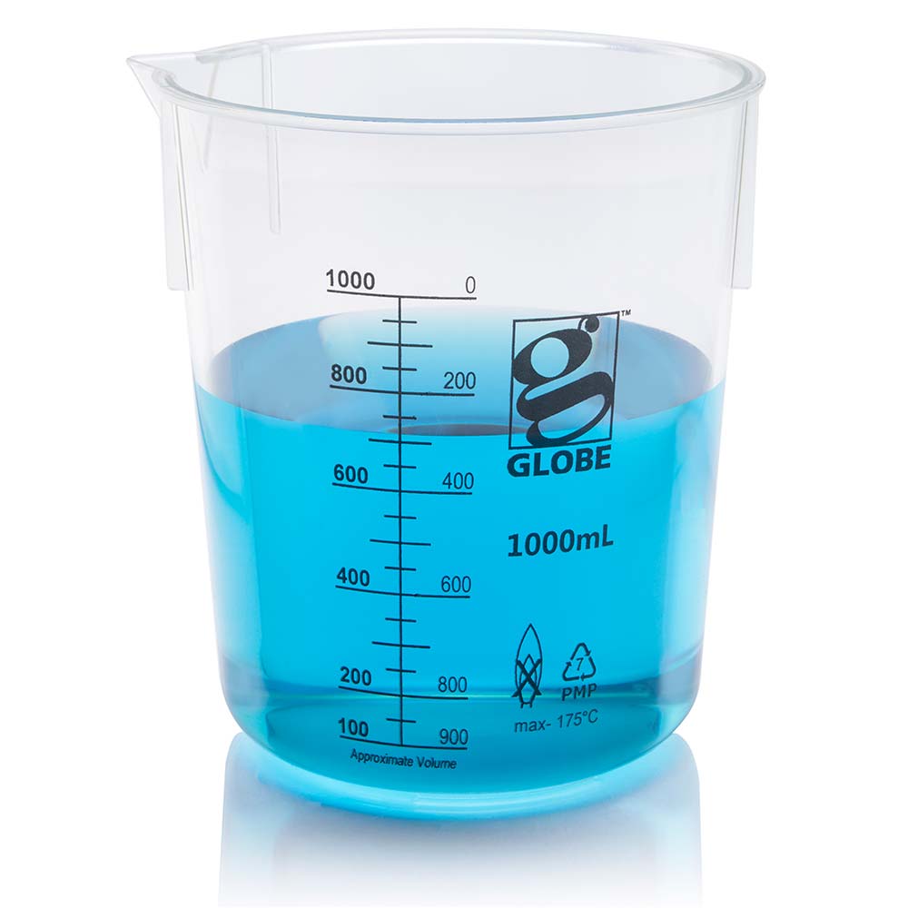 Globe Scientific 3652-1M Beaker Diamond Essentials Griffin Style Low Form Printed Graduations PMP 1000mL 3/Bag