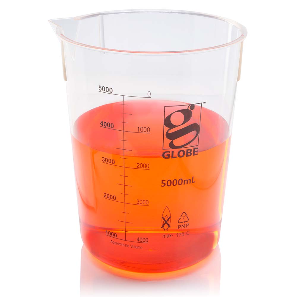 Globe Scientific 3652-5M Beaker Diamond Essentials Griffin Style Low Form Printed Graduations PMP 5000mL 1/Bag