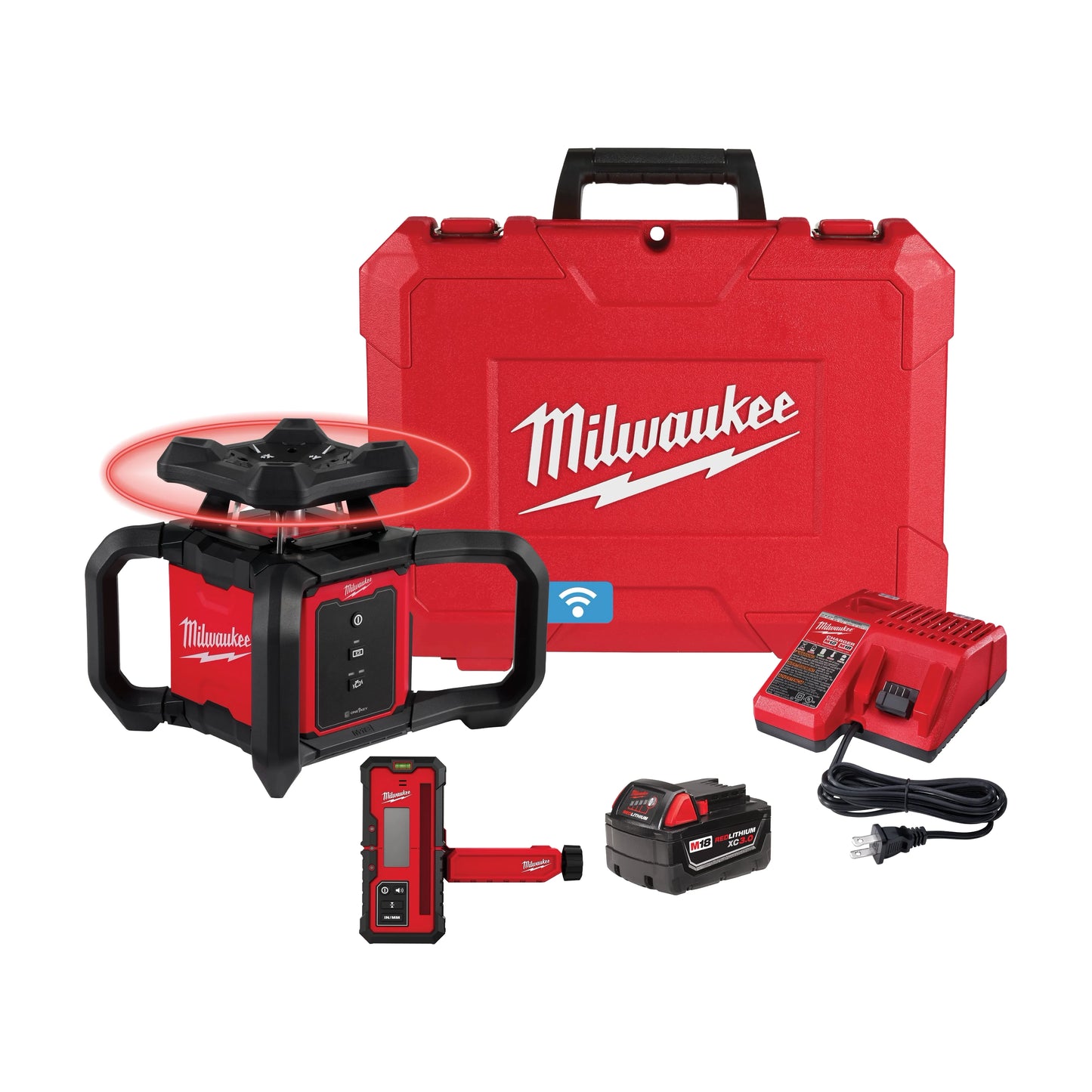 Milwaukee Tool 3701-21 M18™ Red Exterior Rotary Laser Level Kit w/ Receiver, 1 ST