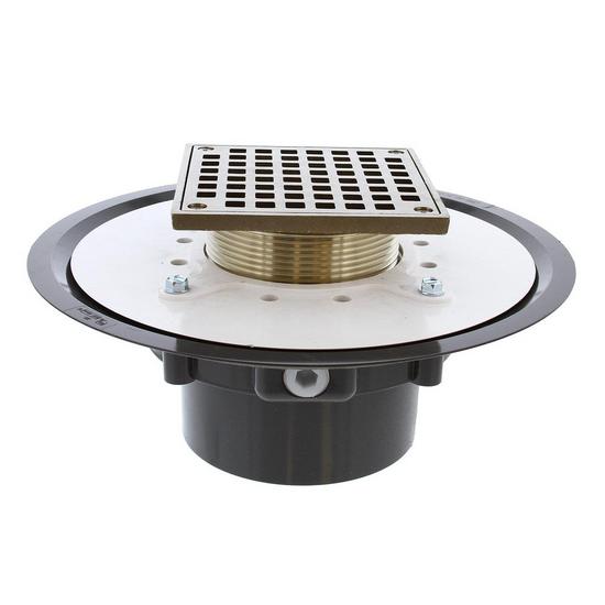 Jones Stephens D50074 4" Heavy Duty PVC Drain Base with 3-1/2" Metal Spud and 5" Nickel Bronze Strainer