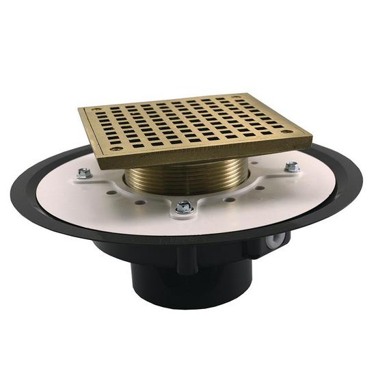 Jones Stephens D50077 4" Heavy Duty PVC Drain Base with 3-1/2" Metal Spud and 6" Nickel Bronze Strainer