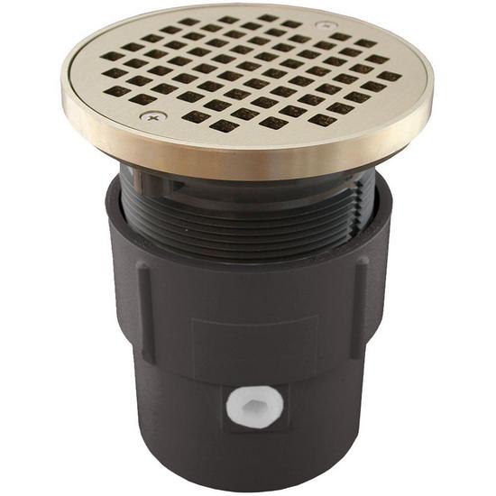 Jones Stephens D53432 3" x 4" PVC Pipe Fit Drain Base with 3-1/2" Plastic Spud and 5" Nickel Bronze Strainer with Ring