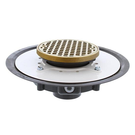 Jones Stephens D53444 2" Heavy Duty PVC Drain Base with 3-1/2" Plastic Spud and 5" Polished Brass Strainer with Ring