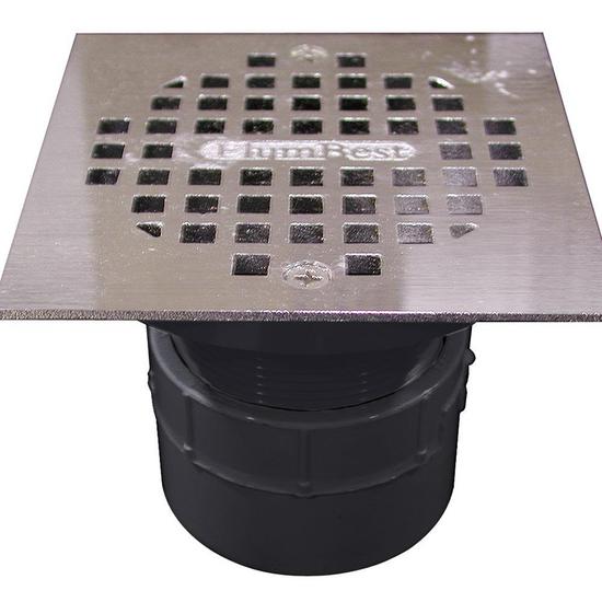 Jones Stephens D53296 2" PVC Over Pipe Fit Drain Base with 2" Plastic Spud and 4" Chrome Plated Strainer