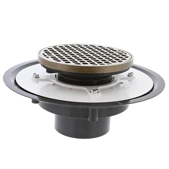 Jones Stephens D50054 3" Heavy Duty PVC Drain Base with 3-1/2" Plastic Spud and 6" Nickel Bronze Strainer with Ring
