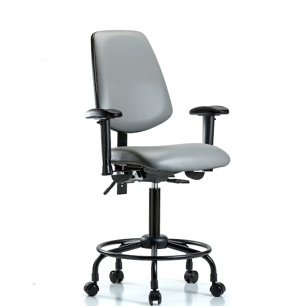 Blue Ridge Ergonomics VDHCH-MB-RT-T0-A0-RC-8840 Rutledge Vinyl Chair - Desk Height with Round Tube Base, Medium Back, & Casters in Sterling Supernova™ Vinyl