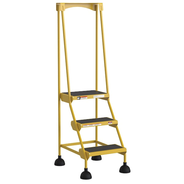Vestil LAD-3-Y 63.4375 H Steel Commercial Spring Loaded Rolling Ladder, 3 Steps