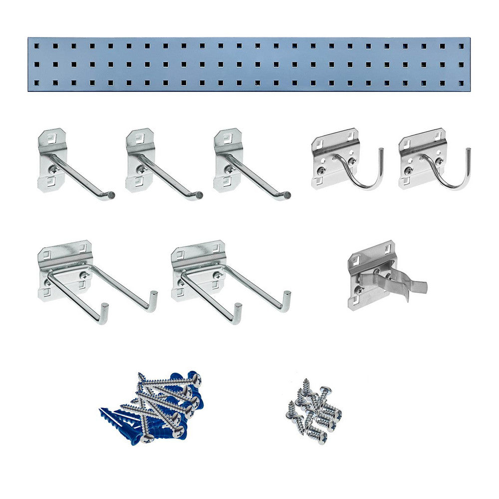 Triton Products LBS36G-SLV Silver Garden Pegboard Kit with (1) 36" x 4.5" 18 Gauge Steel Square Hole Pegboard and 8 pc LocHook Assortment