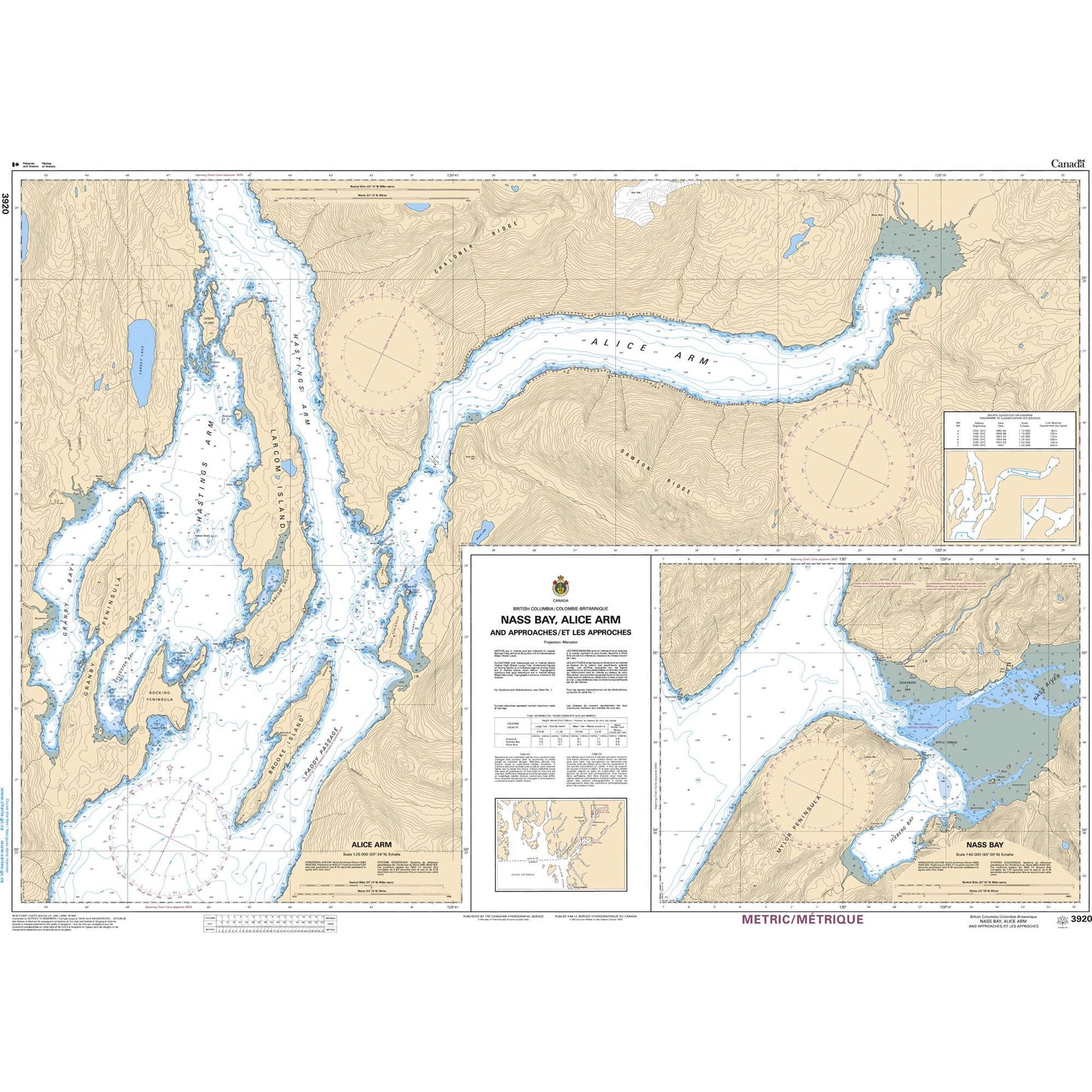 Paradise Clay CAN3920 CHS Chart Nass Bay, Alice Arm and Approaches/et les approches