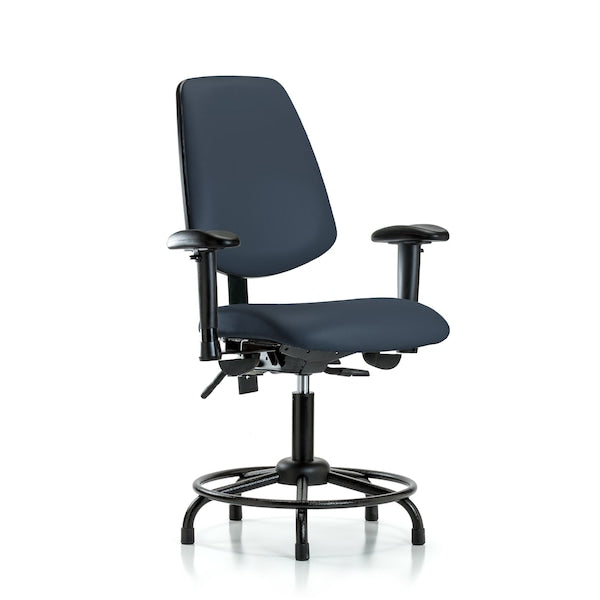 Blue Ridge Ergonomics VDHCH-MB-RT-T1-A1-RG-8582 Rutledge Vinyl Chair - Desk Height with Round Tube Base, Medium Back, Seat Tilt, Adjustable Arms, & Stationary Glides in Imperial Blue Trailblazer™ Vinyl