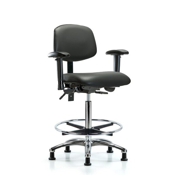 Blue Ridge Ergonomics VHBCH-RG-T1-A1-CF-RC-8823 Rutledge Vinyl Chair - High Bench Height with Seat Tilt, Adjustable Arms, Chrome Foot Ring, & Casters in Carbon Supernova™ Vinyl