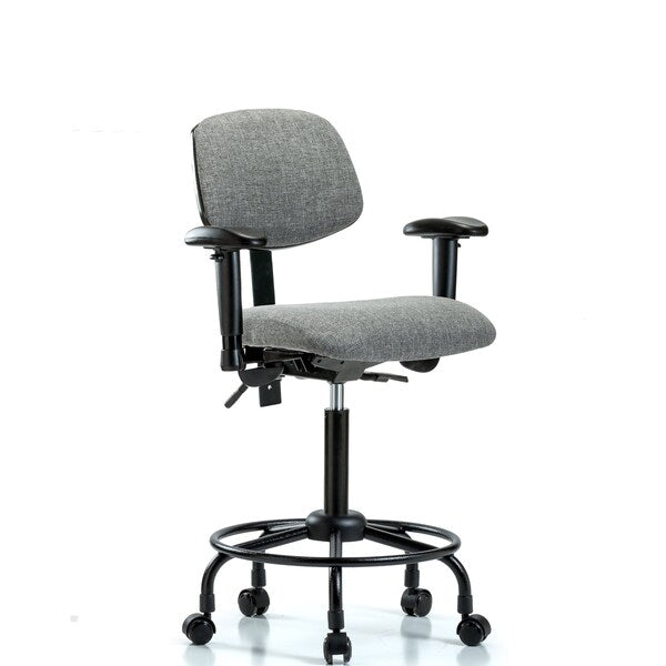 Blue Ridge Ergonomics FMBCH-RT-T1-A1-RC-F44 Rutledge Fabric Chair - Medium Bench Height with Round Tube Base, Seat Tilt, Adjustable Arms, & Casters in Gray Fabric