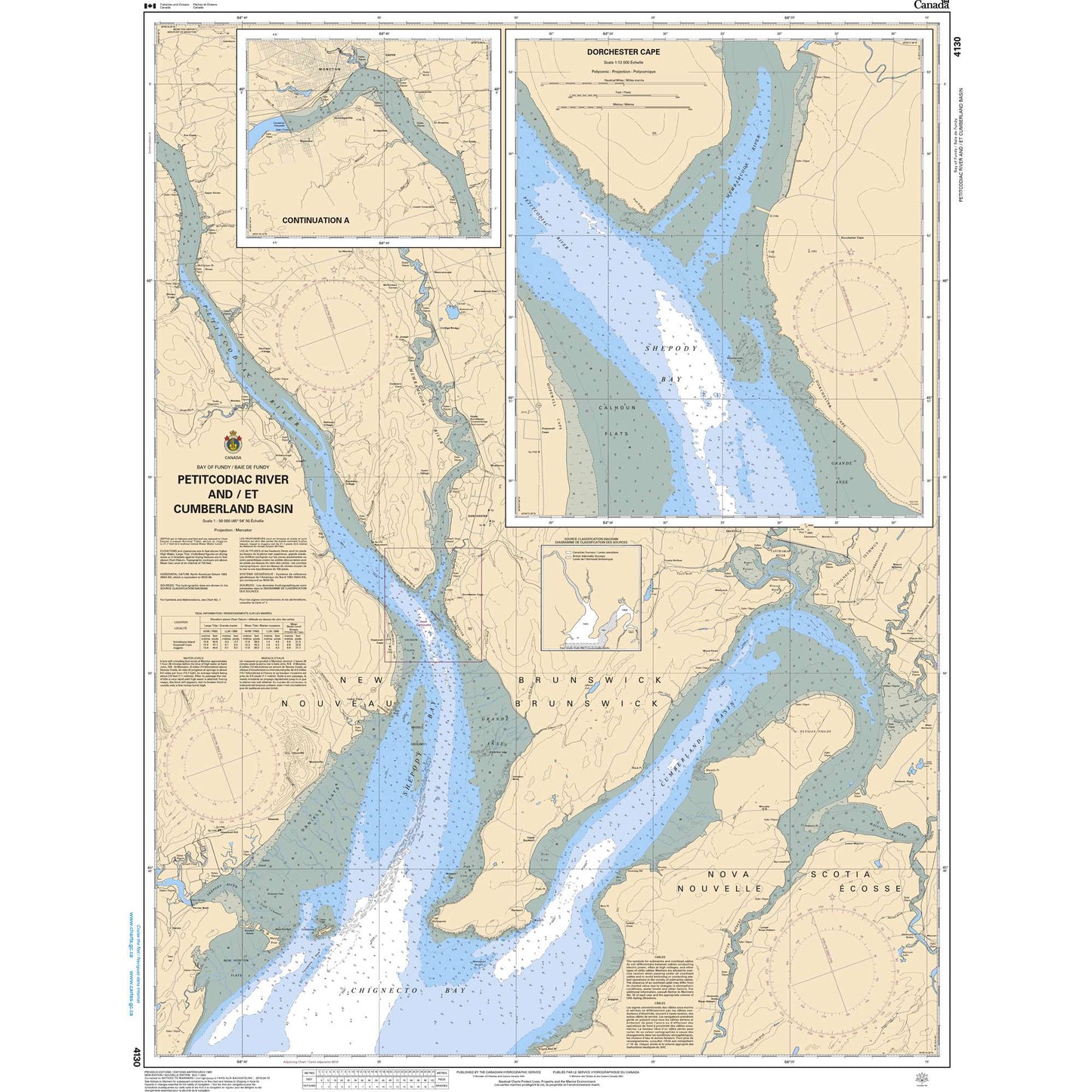 Paradise Clay CAN4130 CHS Chart Petitcodiac River and/et Cumberland Basin
