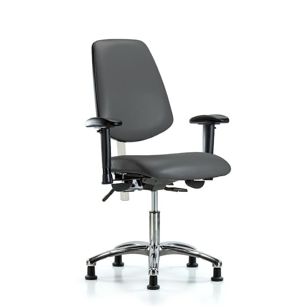 Blue Ridge Ergonomics NCR-VDHCH-MB-CR-T0-A1-RG-8823 Class 100 Vinyl Clean Room Chair - Desk Height with Medium Back, Adjustable Arms, & Stationary Glides in Carbon Supernova™ Vinyl