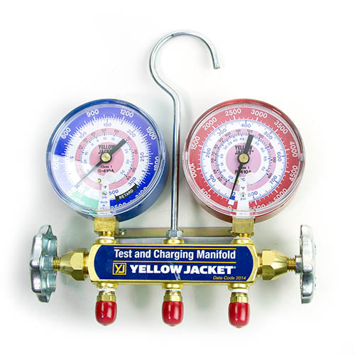 Yellow Jacket 41855 Manifold with 60" PLUS II hose, standard fittings, kPa/psi, R22/134a/404A, °C