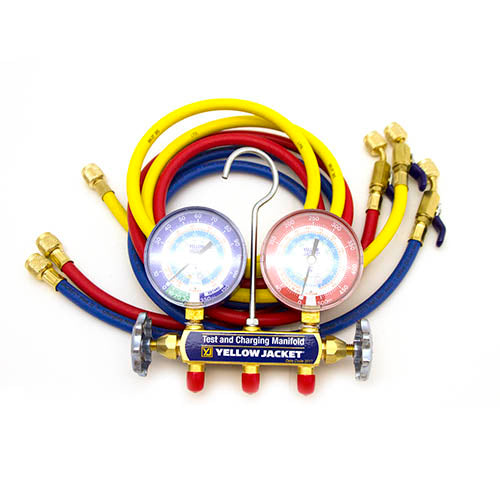 Yellow Jacket 42205 Manifold with 60" PLUS II hose, compact ball valve fittings, psi, R22/134a/404A, °F