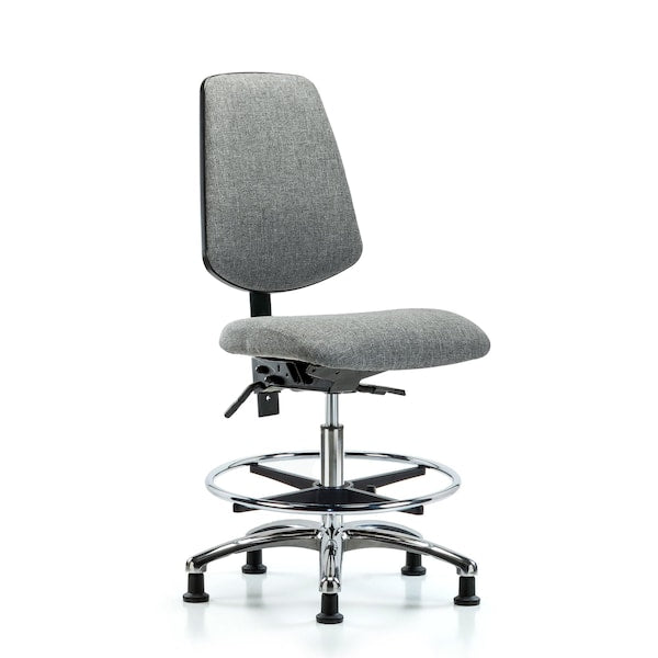 Blue Ridge Ergonomics FMBCH-MB-CR-T1-A0-CF-RG-F44 Rutledge Fabric Chair Chrome - Medium Bench Height with Medium Back, Seat Tilt, Chrome Foot Ring, & Stationary Glides in Gray Fabric