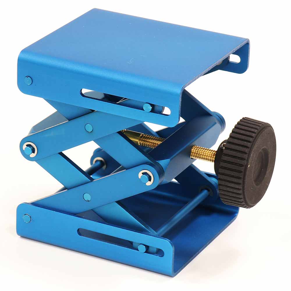 Globe Scientific 450000SM Lab Jack Heavy Duty Metal Small Blue Base 3" x 3.25" (80 x 76mm) Minimum Height 1.9" (48mm) Maximum Height 5.8" (148mm) Load Capacity 66 lbs. (30 kgs)