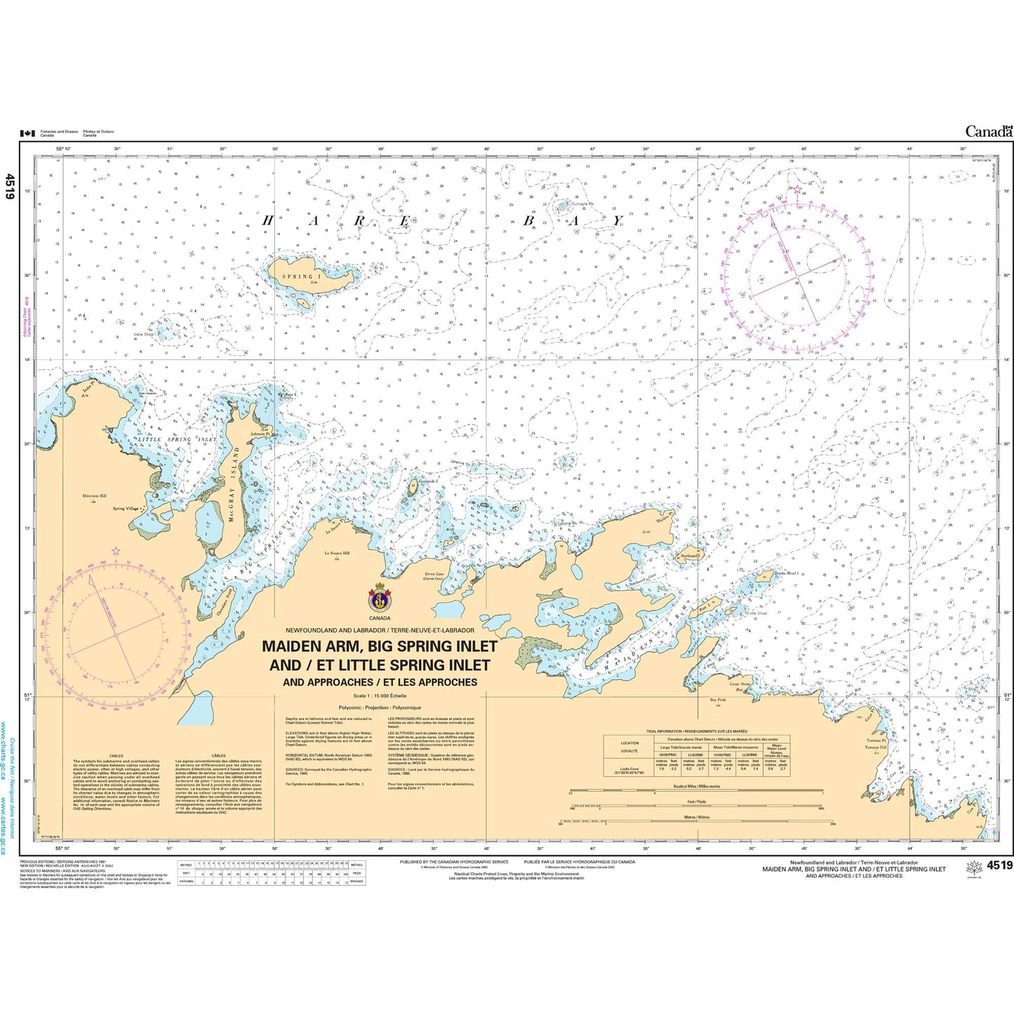Paradise Clay CAN4519 CHS Chart Maiden Arm, Big Spring Inlet and/et Little Spring Inlet (and approaches/et les approches)