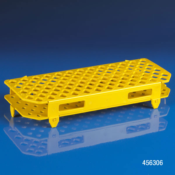 Globe Scientific 456306 Snap-N-Rack Tube Rack for 1.5mL and 2.0mL Microcentrifuge Tube 100-Place PP Yellow
