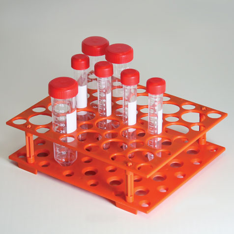 Globe Scientific 456930-5 Rack for 15mL and 50mL Centrifuge Tubes ABS Orange 5/Pack