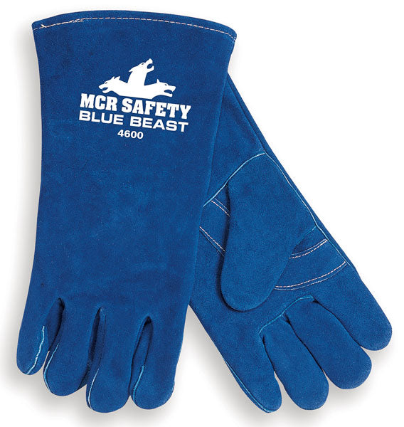 MCR Safety 4600LH MCR Safety Blue Beast Leather Welding Work Gloves Jersey Lined Select Side Split Leather Reinforced Palm and Thumb Strap Wing Thumb Design (1 EA)