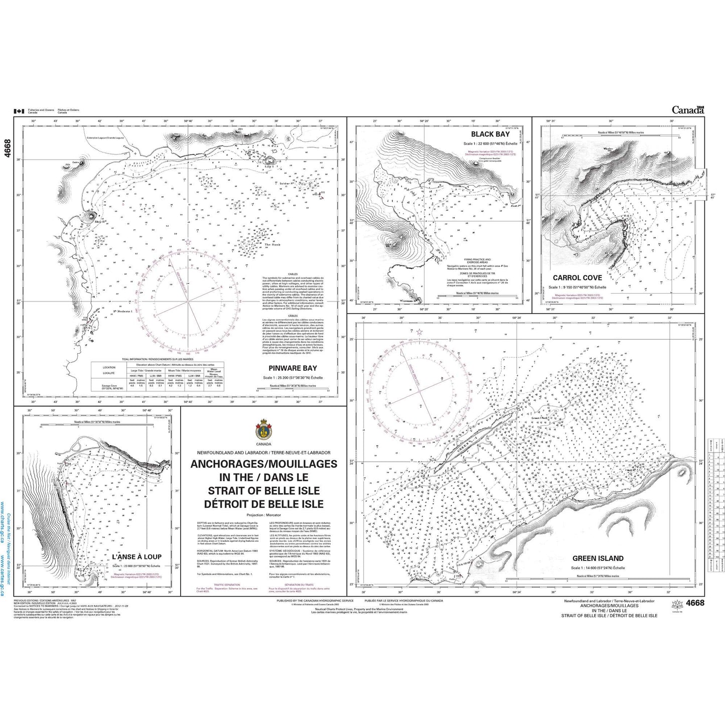 Paradise Clay CAN4668 CHS Chart Anchorages / Mouillages in the / dans le Strait of Belle Isle / Détroit de Belle Isle