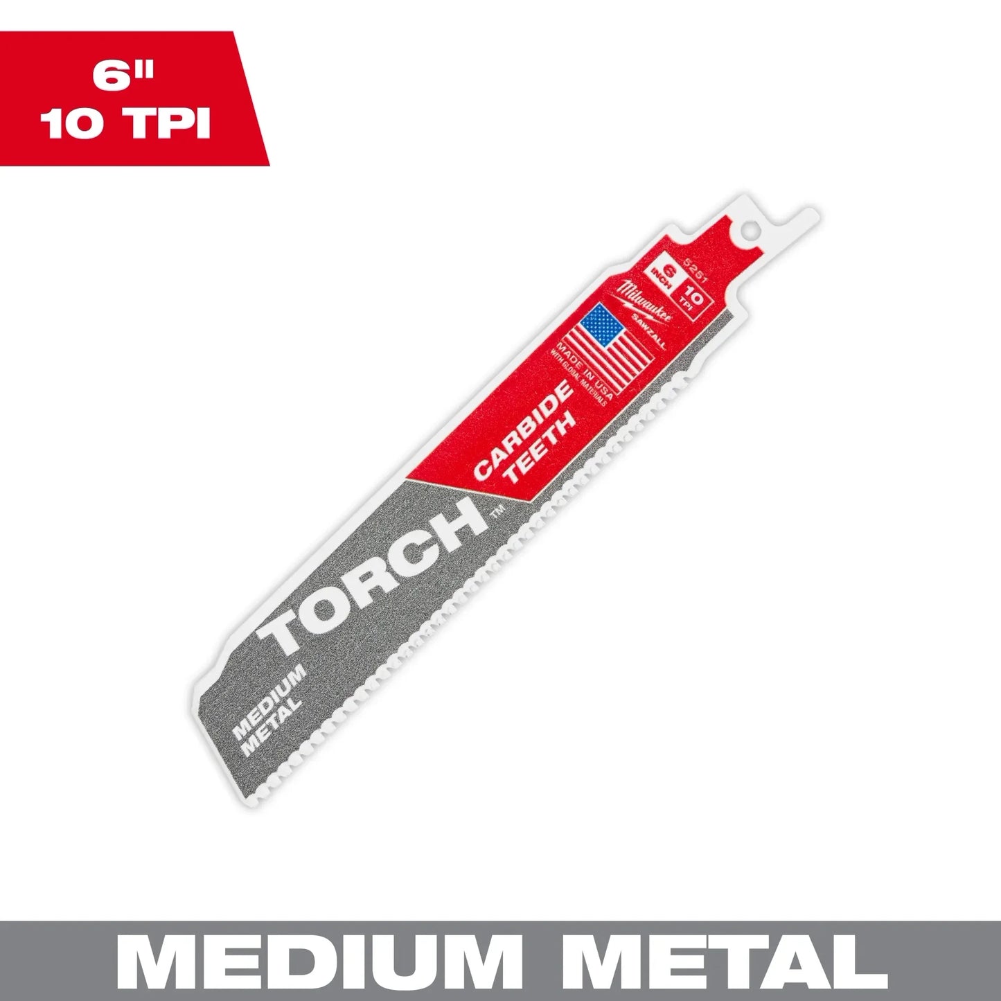 Milwaukee Tool 48-00-5251 6" 10 TPI The Torch With Carbide Teeth For Medium Metal, 1 EA
