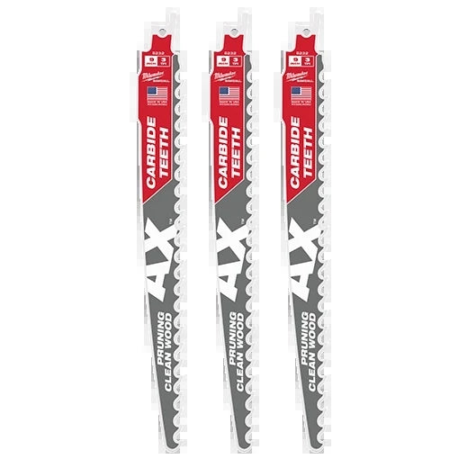 Milwaukee Tool 48-00-5332 9" 3 TPI AX with Carbide Teeth SAWZALL Blade for Pruning, 3 EA/PK