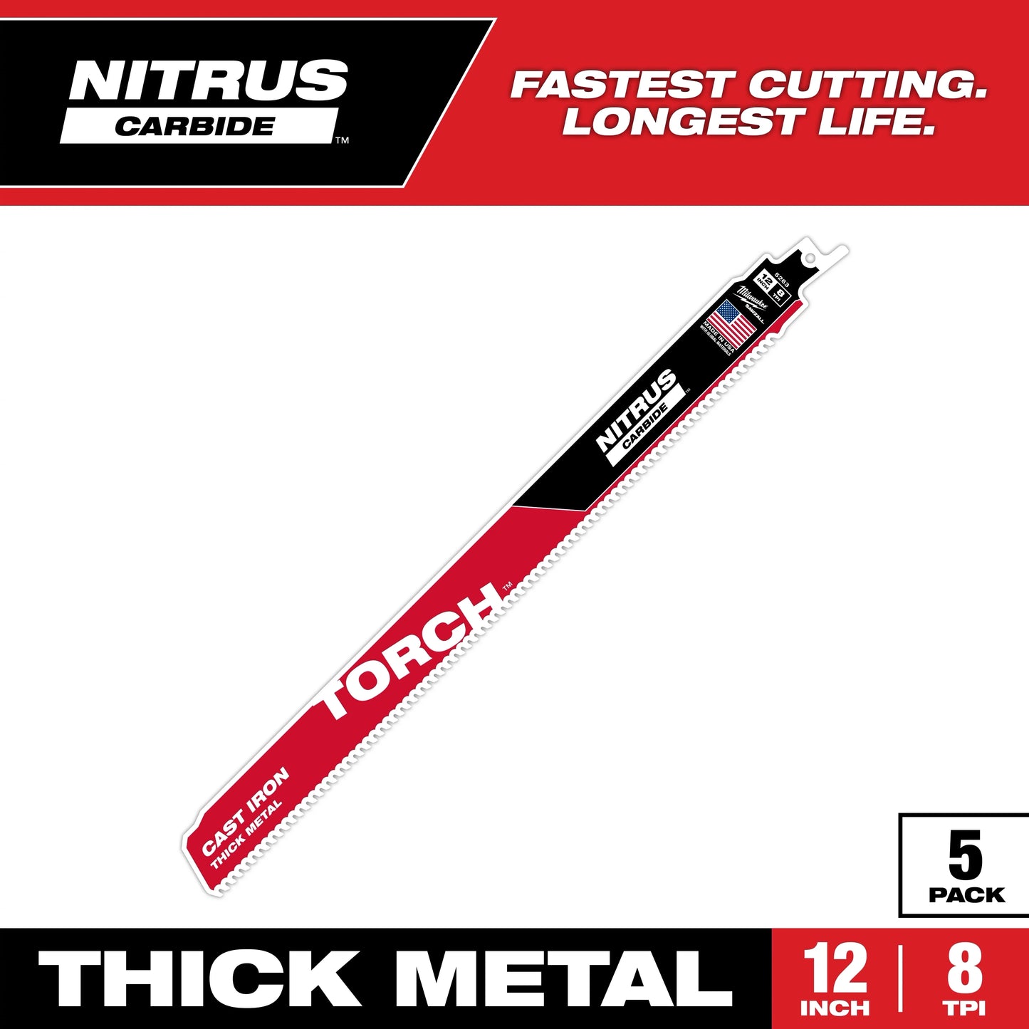 Milwaukee Tool 48-00-5563 The TORCH w/ Carbide Teeth 7 TPI 12" Length, 5 EA/PK