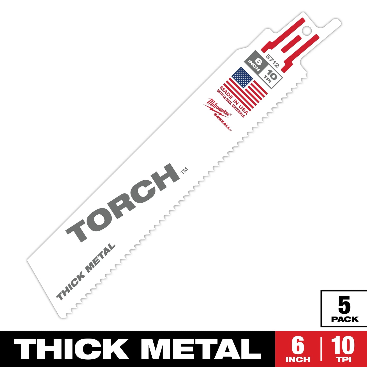 Milwaukee Tool 48-00-5782 6" 14 TPI The Torch Sawzall Blades, 5 EA/PKG