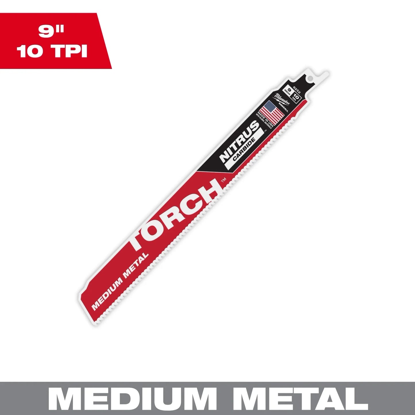 Milwaukee Tool 48-00-6252 9" 10 TPI The Torch With Nitrus Carbide Teeth For Medium Metal, 1 EA