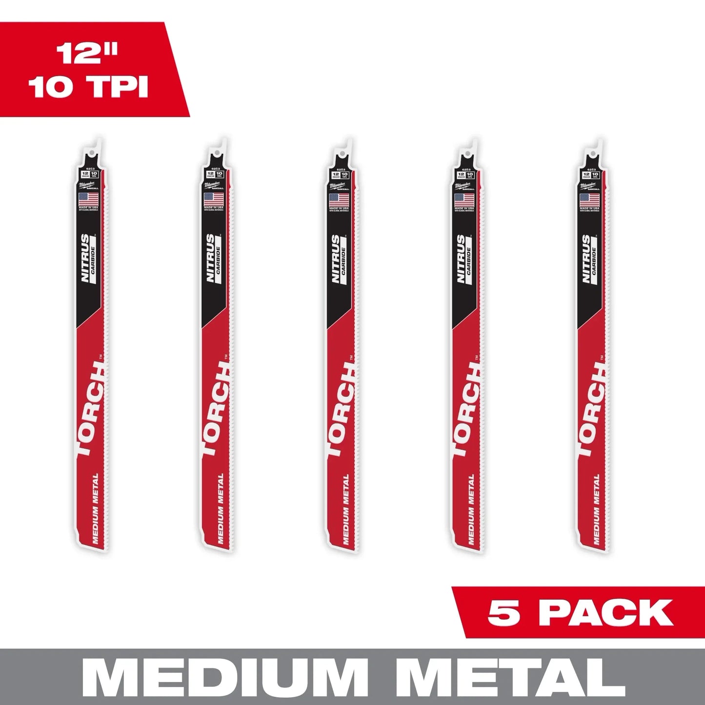 Milwaukee Tool 48-00-6553 12" 10 TPI The Torch With Nitrus Carbide Teeth For Medium Metal, 5 EA/PK