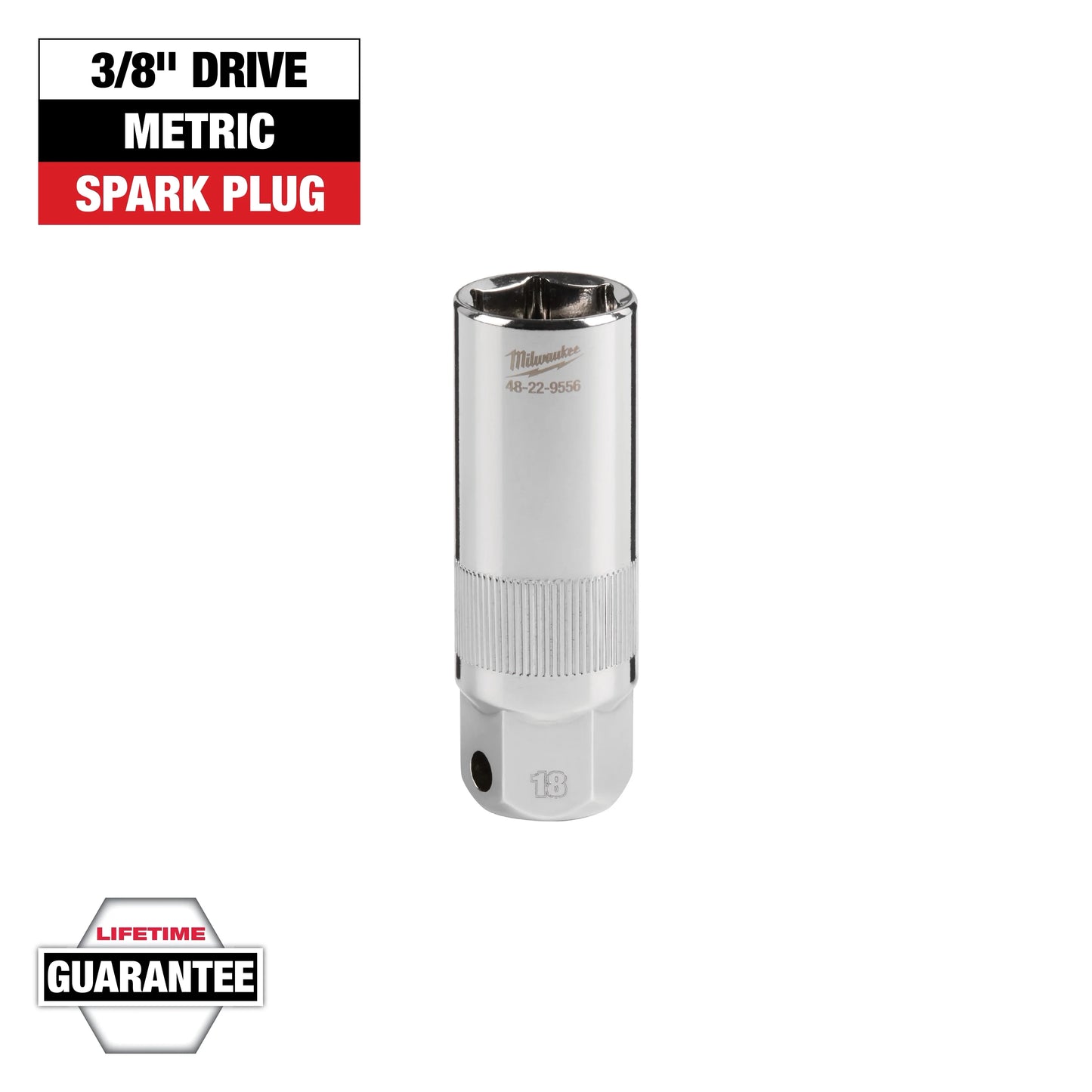 Milwaukee Tool 48-22-9556 3/8" Drive 18MM Spark Plug Socket, 1 EA