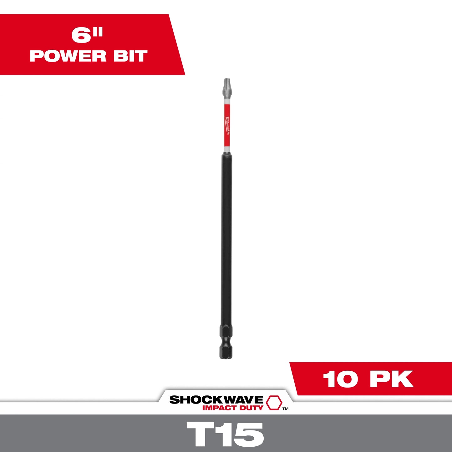 Milwaukee Tool 48-32-4244 SHOCKWAVE Impact Duty 6" Impact TORX T15 Power Bits, 10 EA/PK
