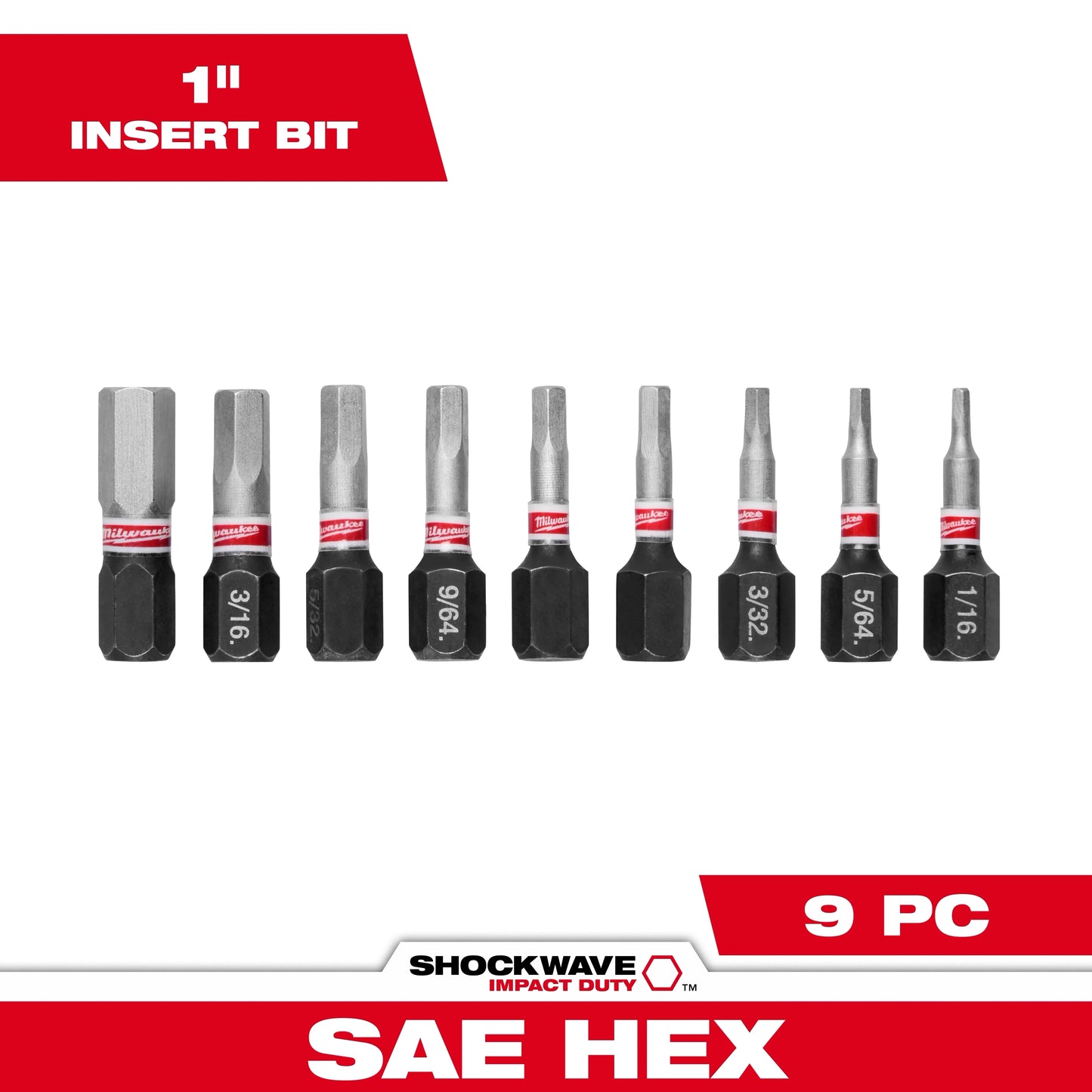 Milwaukee Tool 48-32-4616 9PC SHOCKWAVE™ Impact Duty 1" Hex Insert Bit Set, 1 ST