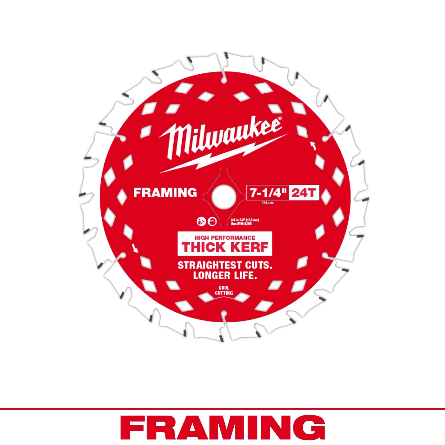 Milwaukee Tool 48-40-0742 7-1/4" 24T Thick Kerf Framing Circular Saw Blade, 2 EA/PK
