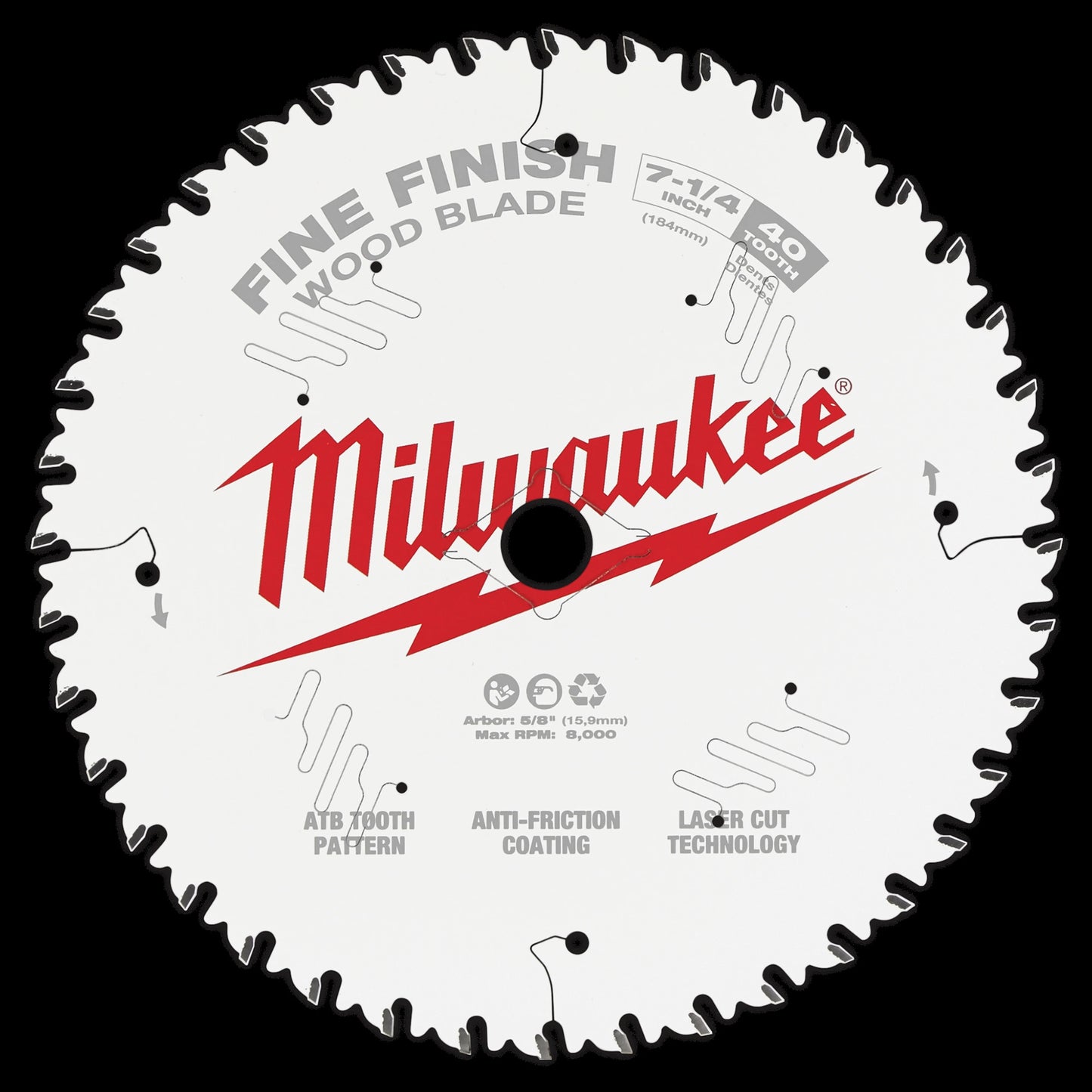 Milwaukee Tool 48-40-0822 8-1/4" Fine Finish Wood Cutting Circular Saw Blade w/ 40 ATB Teeth 5/8" Arbor, 3 EA/PK