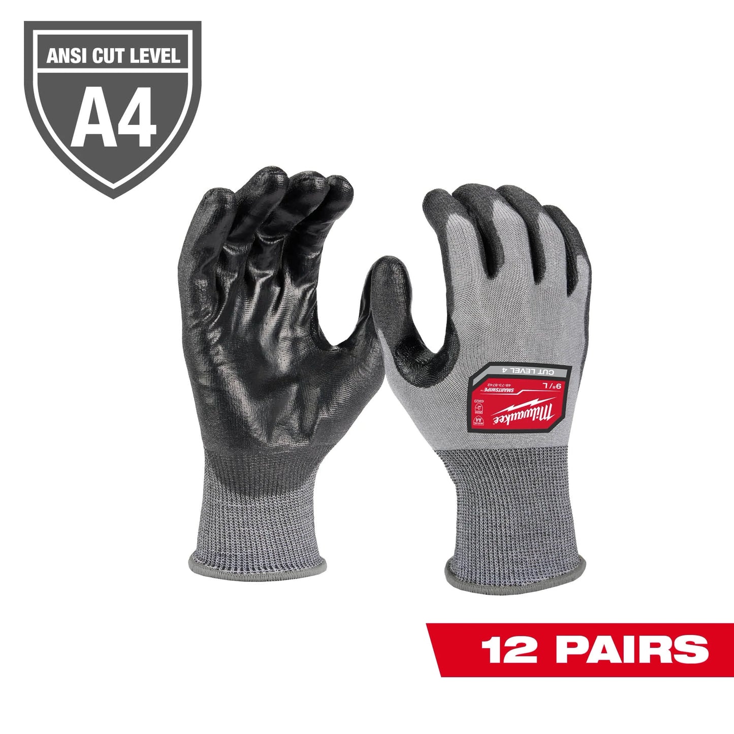 Milwaukee Tool 48-73-8743B 12 Pair Cut Level 4 High Dexterity Polyurethane Dipped Gloves - XL, 12 PR/PK