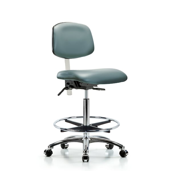 Blue Ridge Ergonomics NCR-VHBCH-CR-T0-A0-CF-CC-8822 Class 100 Vinyl Clean Room Chair - High Bench Height with Chrome Foot Ring & Casters in Storm Supernova™ Vinyl