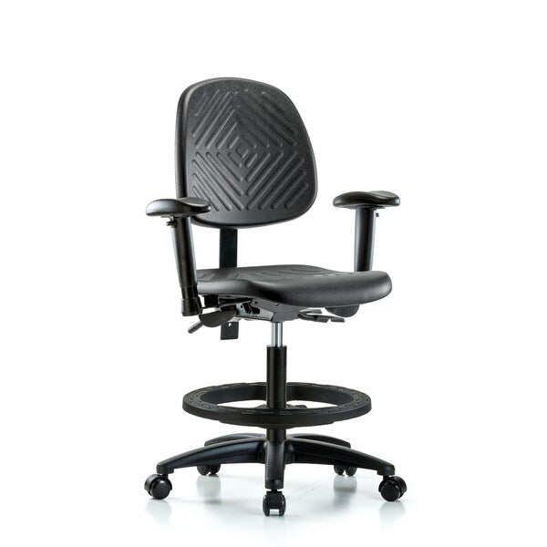 Blue Ridge Ergonomics PMBCH-RG-T1-A0-NF-RC-BLK Polyurethane Chair - Medium Bench Height with Seat Tilt & Casters in Black Polyurethane