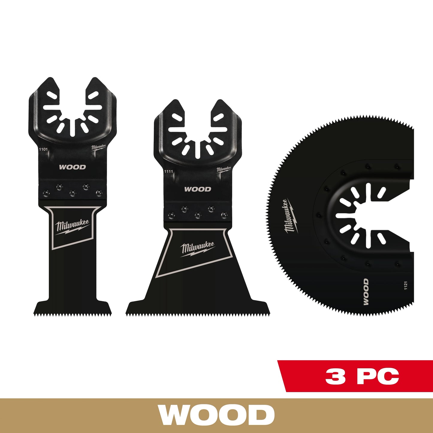 Milwaukee Tool 49-10-9004 3 PC High Carbon Steel Wood Universal Fit Oscillating Multi-Tool Blade Set, 1 ST