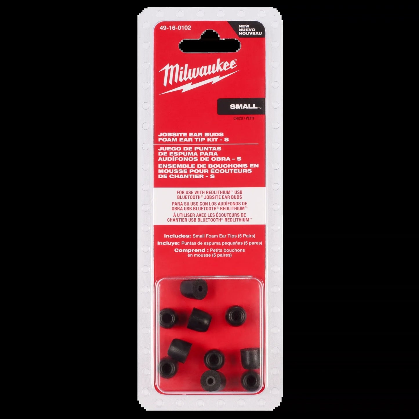 Milwaukee Tool 49-16-0102 Jobsite Earbuds Foam Ear Tip Kit - S, 1 ST