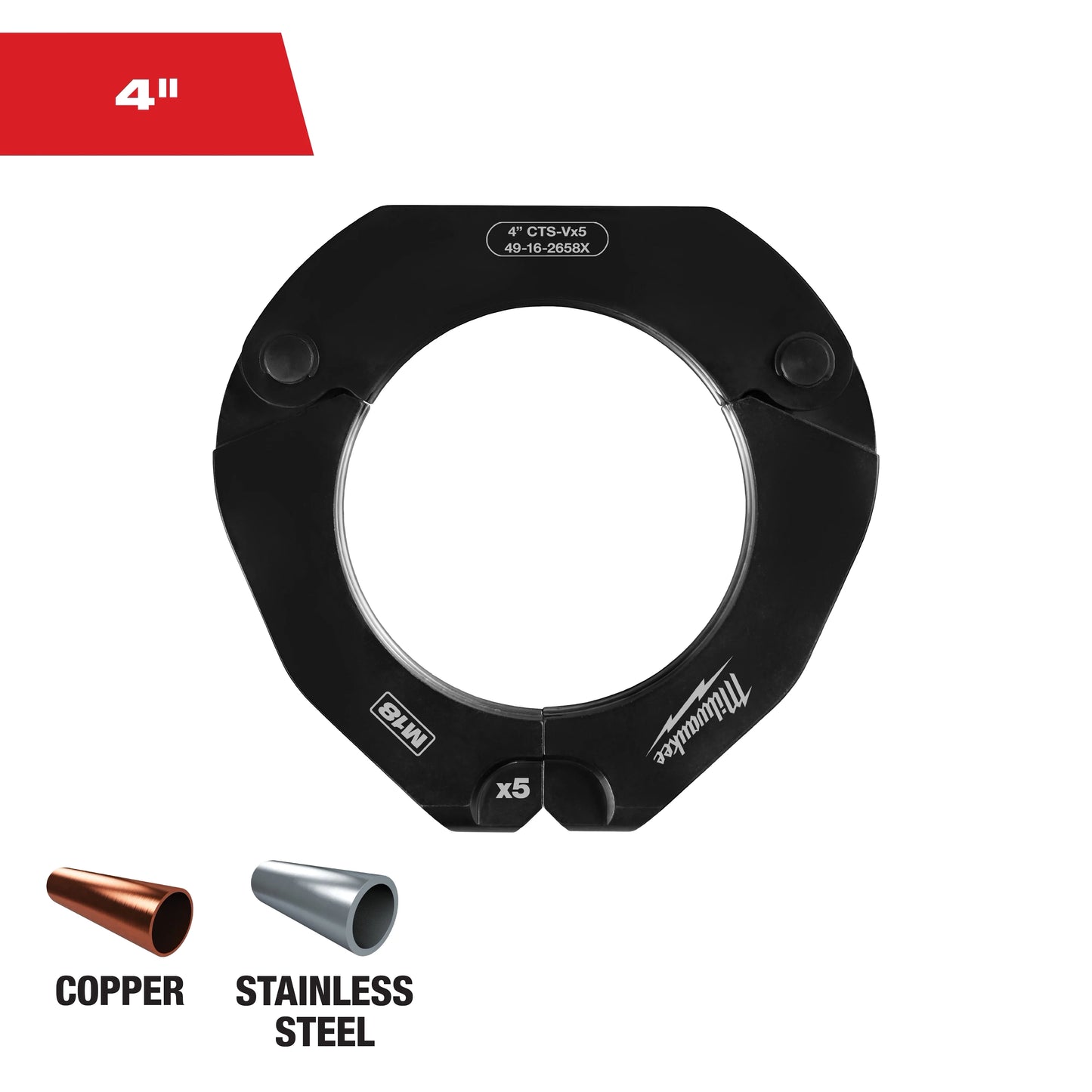 Milwaukee Tool 49-16-2658X 4" CTS-V Pivoting Press Ring for M18 FORCE LOGIC Press Tools, 1 EA